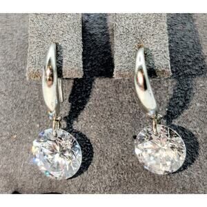 925 Sterling Silver Approx. 9mm CZ Dangle Earrings